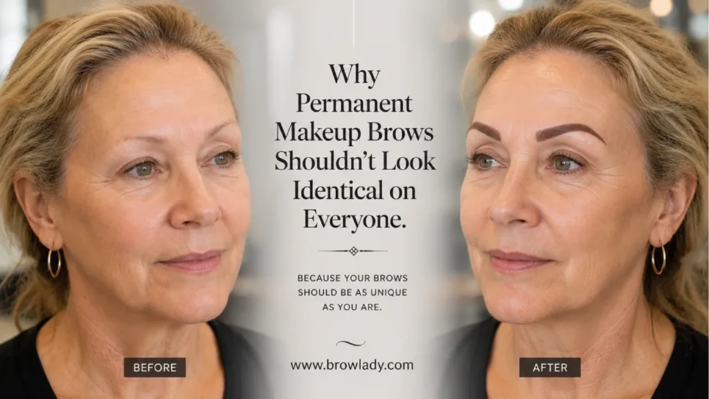 Permanent makeup brows before and after showing a natural-looking brow transformation in Dallas
