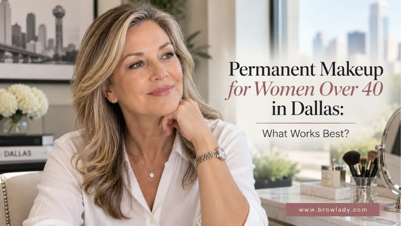 Woman over 40 considering permanent makeup in Dallas